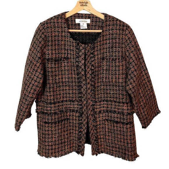 Misook Jackets & Blazers - Misook Orange & Black Tweed Classic Wool Blend Blazer Jacket Women's Size XL EUC
